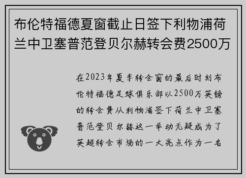布伦特福德夏窗截止日签下利物浦荷兰中卫塞普范登贝尔赫转会费2500万英镑