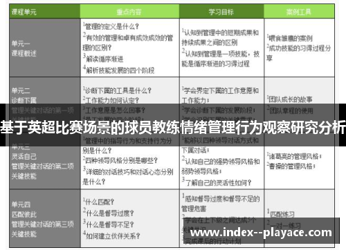 基于英超比赛场景的球员教练情绪管理行为观察研究分析 基于英超比赛场景的球员教练情绪管理行为观察研究分析